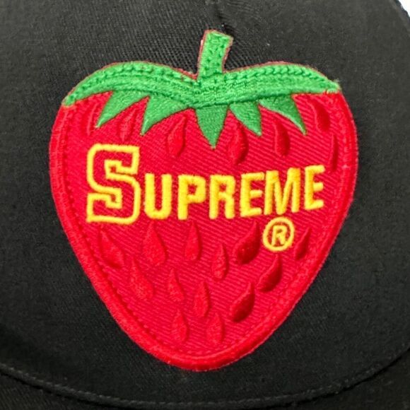 Supreme Strawberry Mesh Back 5-panel Black Cap Hat SS17 - Picture 5 of 13